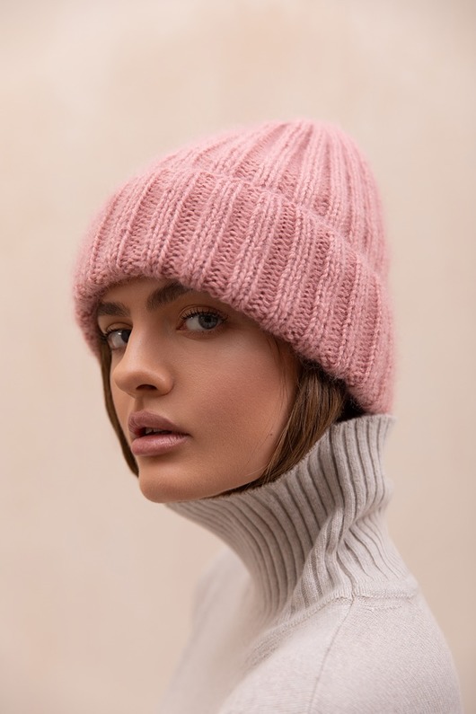 czapki damskie Czapka Double mohair zgaszony róż