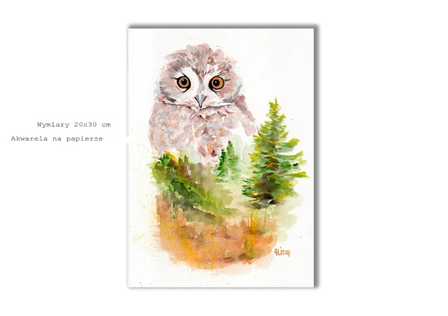 grafiki i ilustracje Góry. Las. Akwarela ręcznie malowana "Sowa"