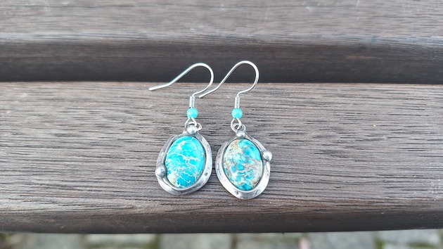 kolczyki z kamieniami Kolczyki Niebieskie jaspisy