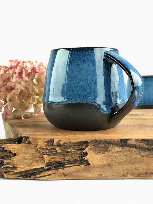 kubki Kubek Beczułka ręcznie robiony niebieski 320 ml - Borówka