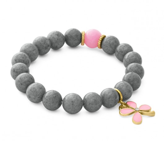 Gray jade with pink point & flower pendant. Lavoga