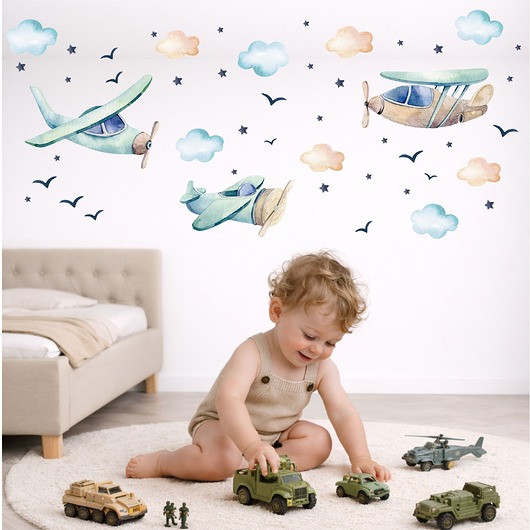 naklejki ścienne do pokoju dziecka Naklejki ścienne z samolotami 