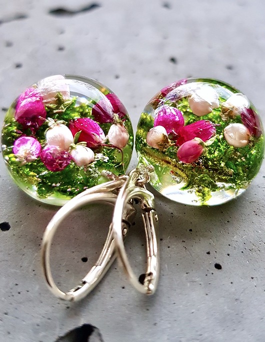 Kolczyki srebrne z mchem i wrzosem Grol Jewellery