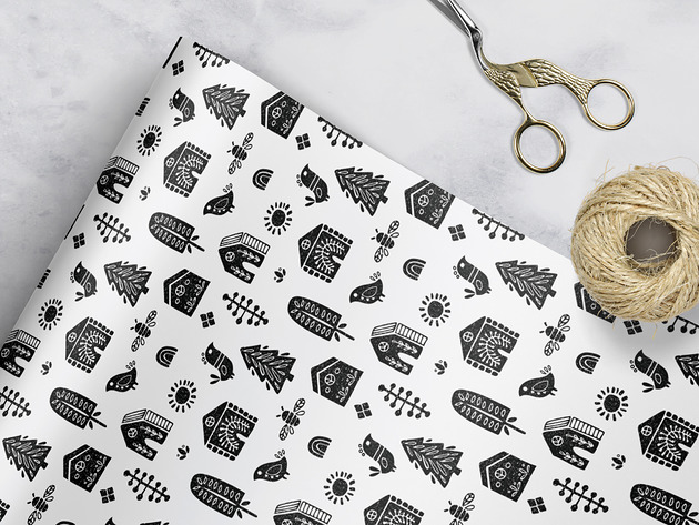 papier do pakowania - folki domki 036 white Wrap and Pack