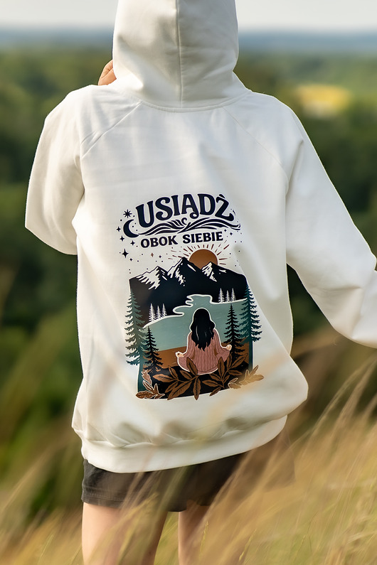 bluza z kapturem damska Bluza-Usiądż Obok Siebie, White