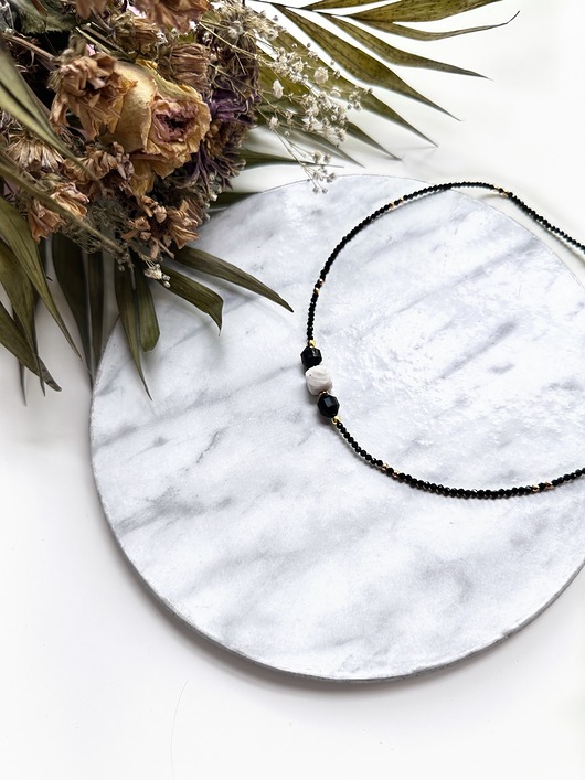 chokery Naszyjnik choker czarny turmalin onyks kamień księżycowy