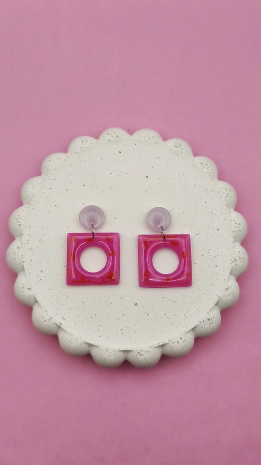 kolczyki z masy plastycznej Kolczyki SQUARE sweet pink
