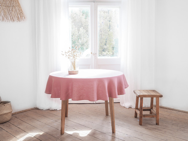 obrusy i serwetki Obrus okrągły heavy linen DUSTY PINK