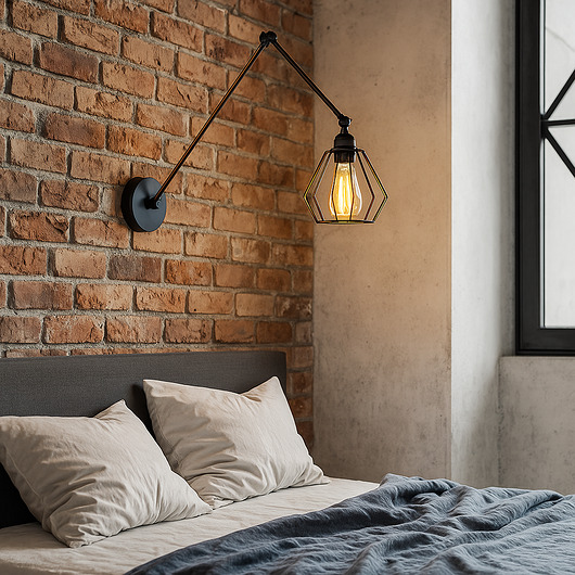 kinkiety Czarny kinkiet na długim wysięgniku w stylu loftowym BALUMI LOFT