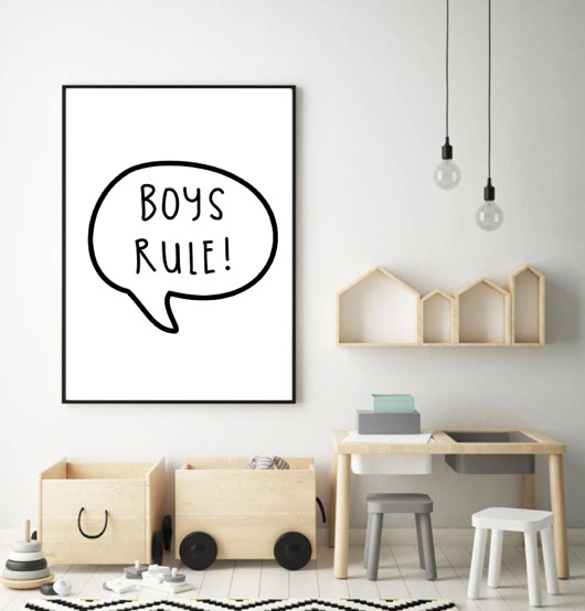 PLAKAT DO POKOJU DZIECKA dla chłopca BOYS RULE black dot studio
