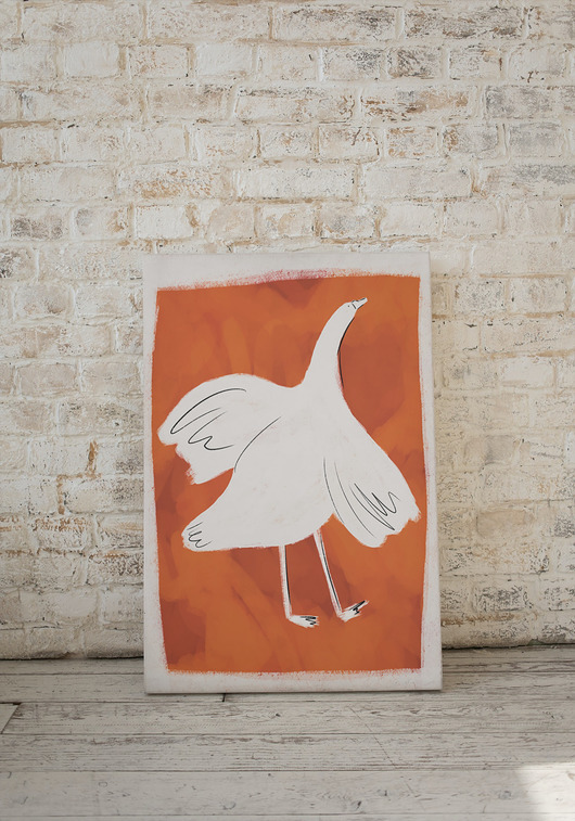 plakaty Plakat biała gęś na pomarańczowym tle