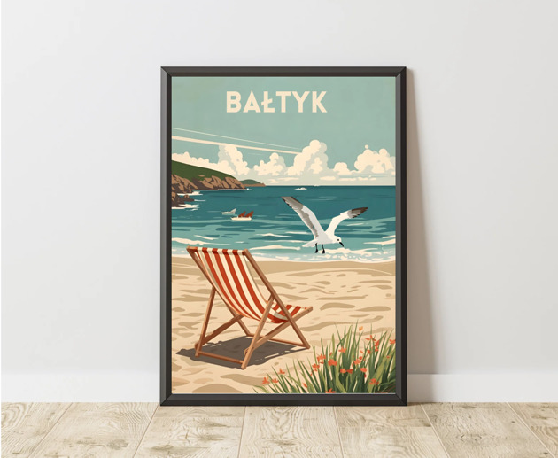 plakaty PLAKAT retro Morze BAŁTYCKIE ilustracja  plaża morski Bałtyk