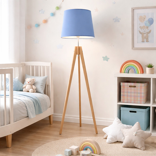 lampy do pokoju dziecka Drewniana lampa podłogowa na 3 nogach dla dzieci ARUBA KIDS z abażurem