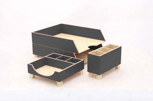 Przyborniki na biurko - Organizer Grafitowy Clock Wood Studio