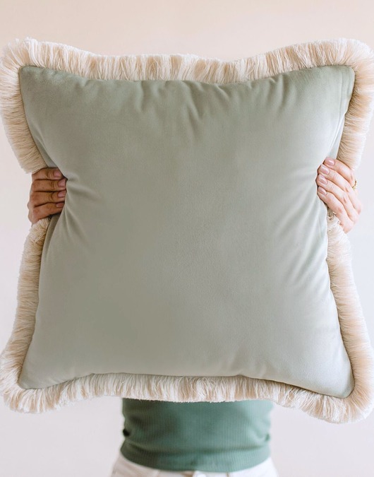 poduszki gładkie Elegancka poduszka z bawełnianymi frędzlami (pastelowa zieleń/mięta