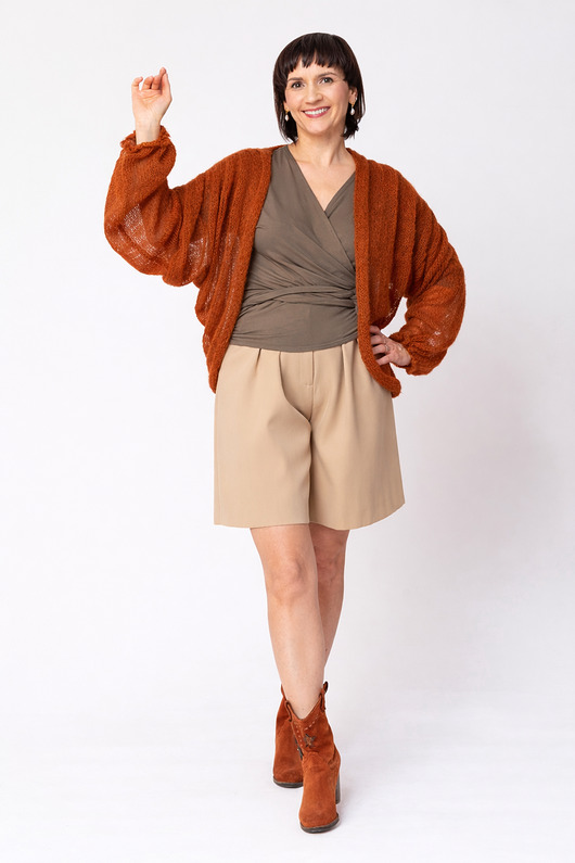 swetry damskie  Lekki kardigan wełniany damski Klara - Rudy/Rdza