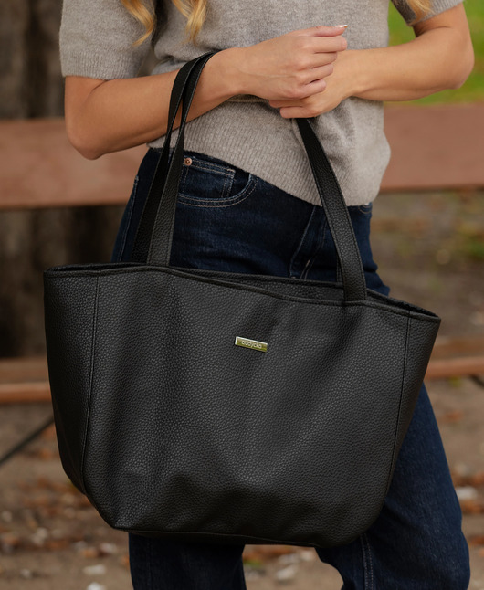 torby na ramię Shopper CLASSIC w kolorze czarnym z eko skóry tapicerskiej