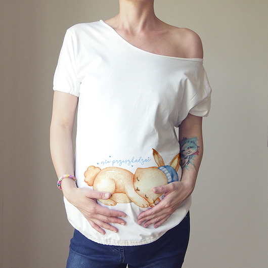 Ciążowy Tshirt Oversize Króliczek S-XXL ONE MUG A DAY