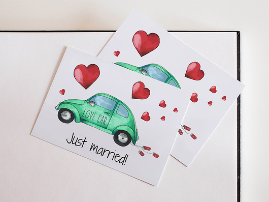 Kartka Ślubna "Love Car" Joanna Klupś