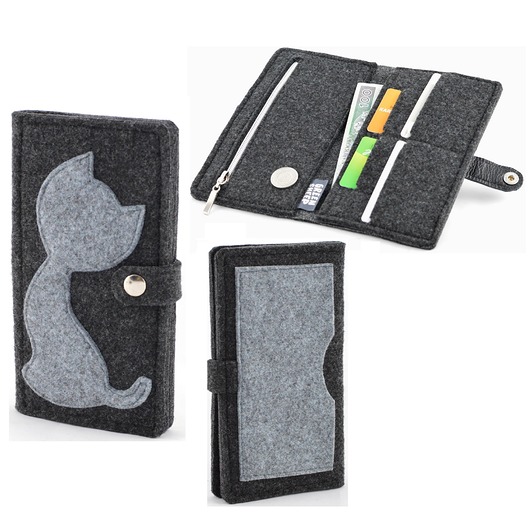 Portfel z Kotem - MIDI- Grafit i Szary FILC Green Sheep