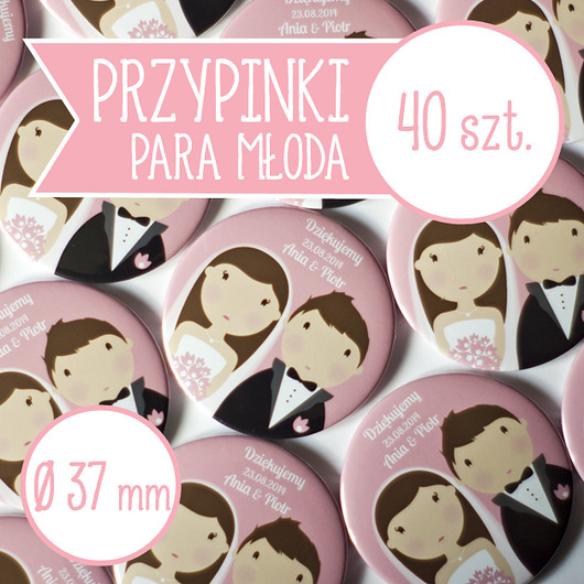 40 szt. przypinki ślubne Młoda Para 37 mm inkipinki
