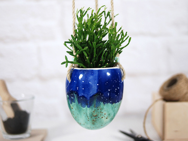 Mały ocean - wisząca doniczka ceramiczna M 10FingersArt