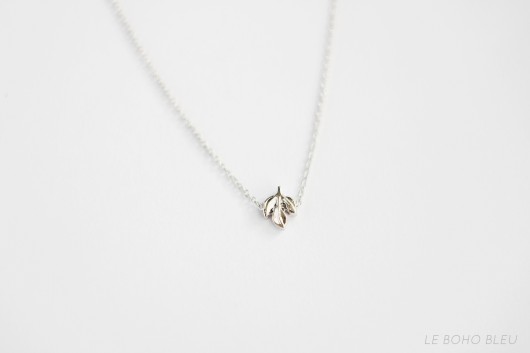 Rhodium Plated Tiny Leaf Necklace Le Boho Bleu