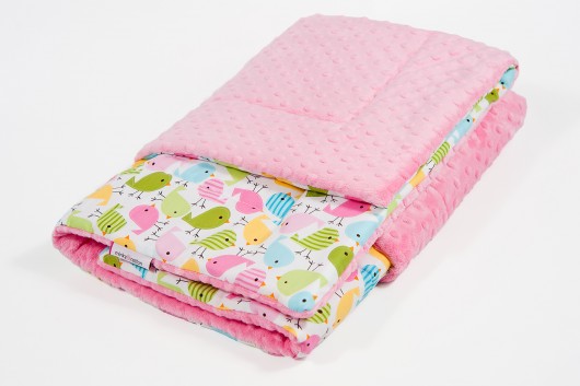 Mięciutki kocyk minky w ptaszki - 75x100 cm . Minky and Cotton