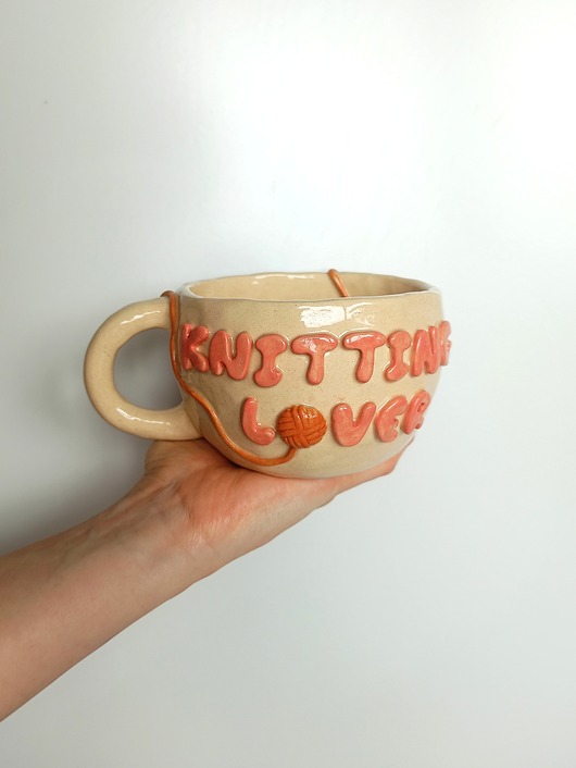 kubki Ceramiczny ręcznie robiony kubek z napisem Knitting Lover