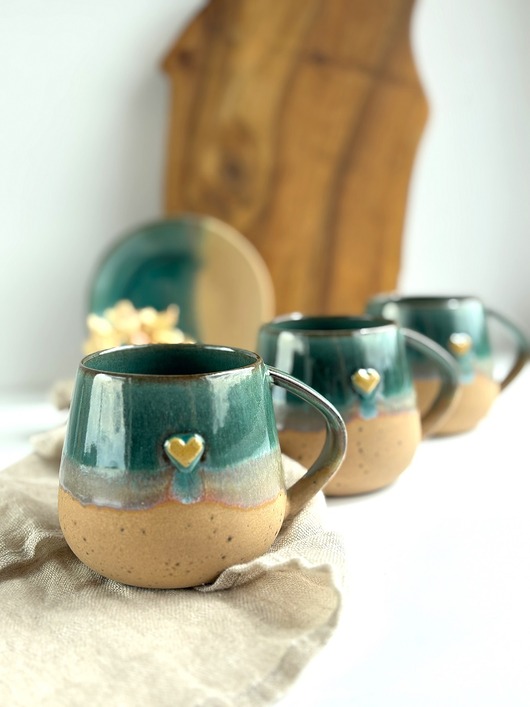 kubki Kubek Beczułka ręcznie robiony z sercem320 ml - Rajska plaża