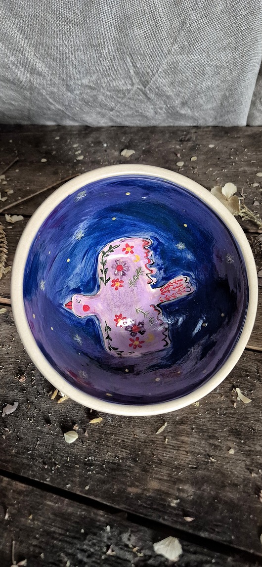 miski i misy Ceramiczna miska z folkowym ptakiem, recznie malowana miska