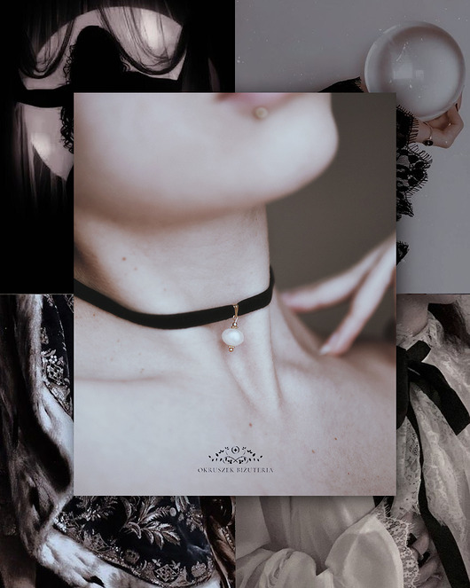chokery Minimalistyczny choker na wstążce z perłą