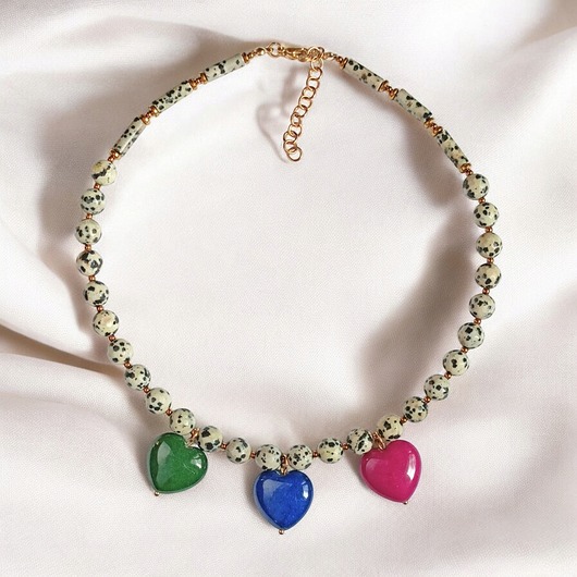 naszyjniki - inne Jaspis dalmatyński i serca : naszyjnik : 3 kolory