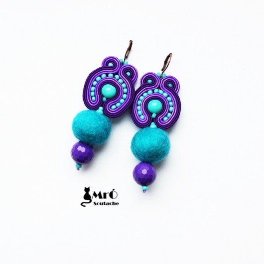 Turkus i fiolet - kolczyki sutasz Mró Soutache
