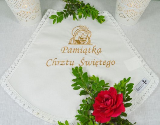 Szatka do chrztu MATKA BOŻA złotyKOMPLET Monart