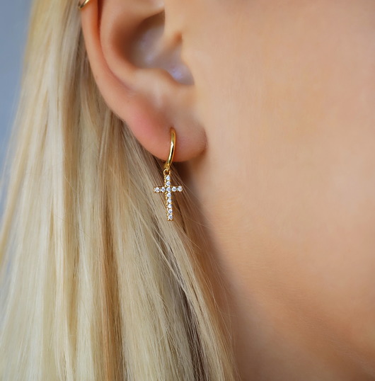 Złote kolczyki krzyżyki z cyrkoniami srebro 925 Coccola JEWELLERY