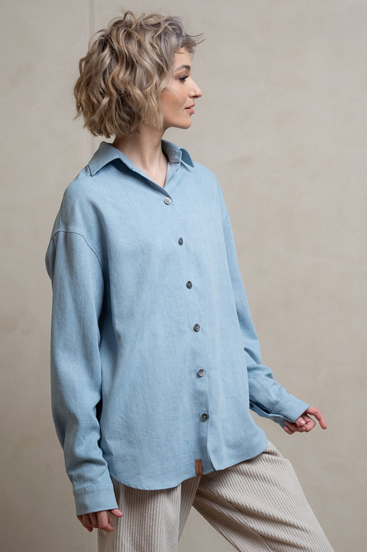 koszule damskie  Bawełniana koszula dżinsowa, LIGHT BLUE AMELIA