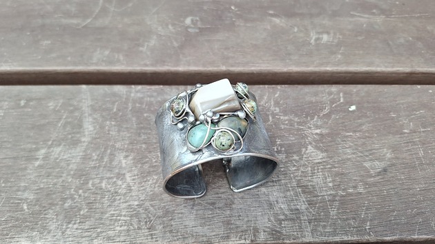 bransoletki wire wrapping Zielenie i szarości - bransoletka regulowana