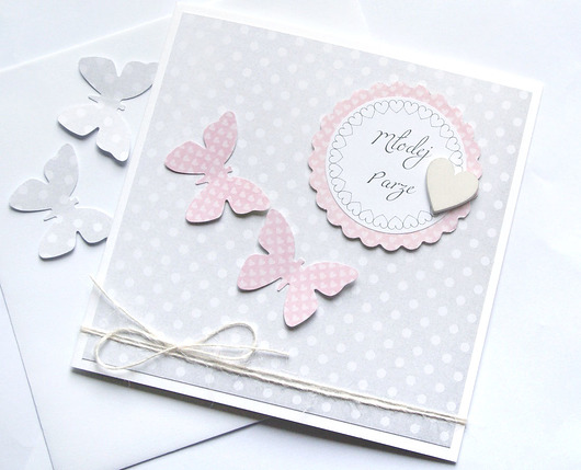 kartka ślubna :: motyle :: LIGHT GREY & PINK kaktusia