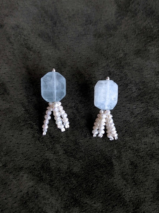 kolczyki z kamieniami Kolczyki z akwamarynem i perłami naturalnymi, srebro, biżuteria handmade