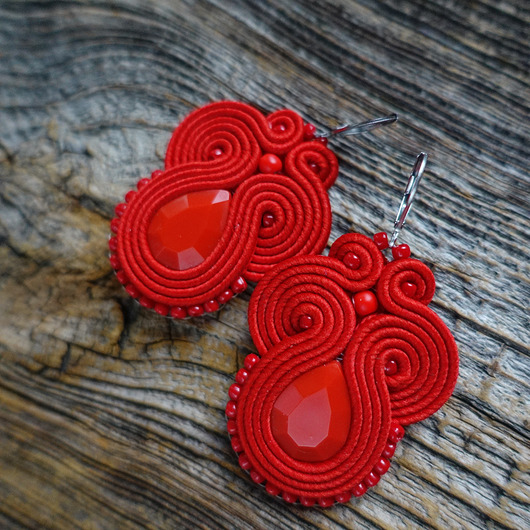 kolczyki soutache Czerwone kolczyki soutache
