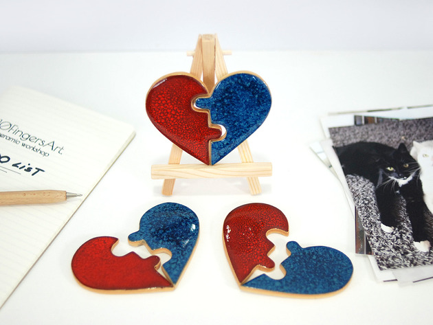 Ceramiczne serce puzzle - magnes na lodówkę 10FingersArt