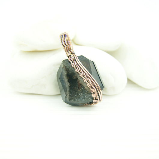 wisiory Agat z druzą wisiorek wire wrapping
