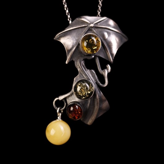 wisiory Wisiorek srebrny oksydowany z bursztynami