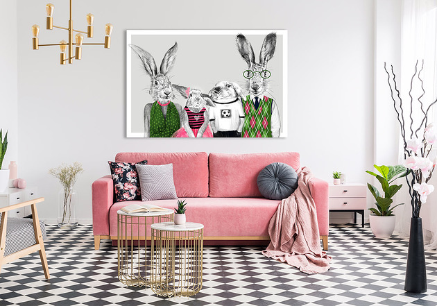 OBRAZ NA PŁÓTNIE- Rodzina zająców z dziećmi LUdesign gallery