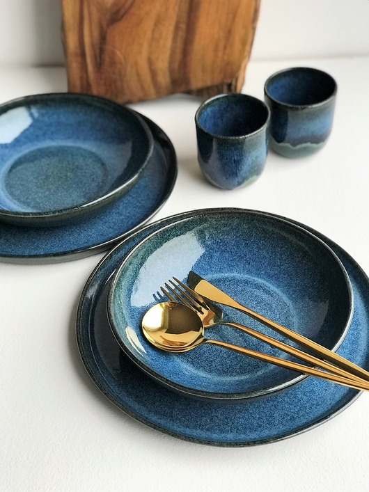 Zestaw ceramiczny dla dwojga talerz miska czarka Ceramika Tyka