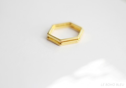 16k Gold Plated Hexagon Shape Ring Le Boho Bleu