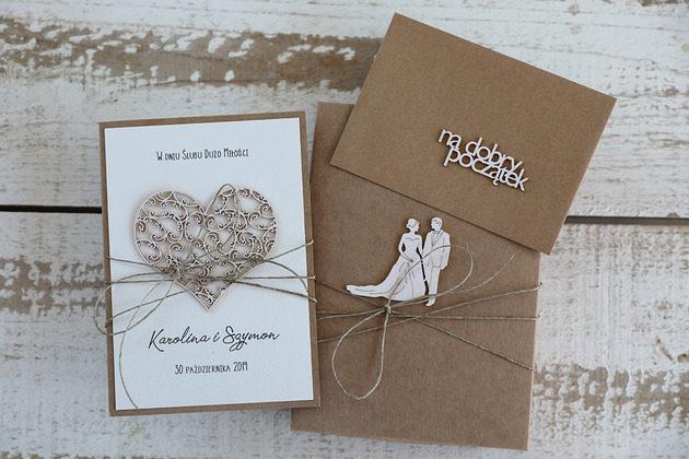 kartki scrapbooking Rustykalna kartka ślubna w pudełku