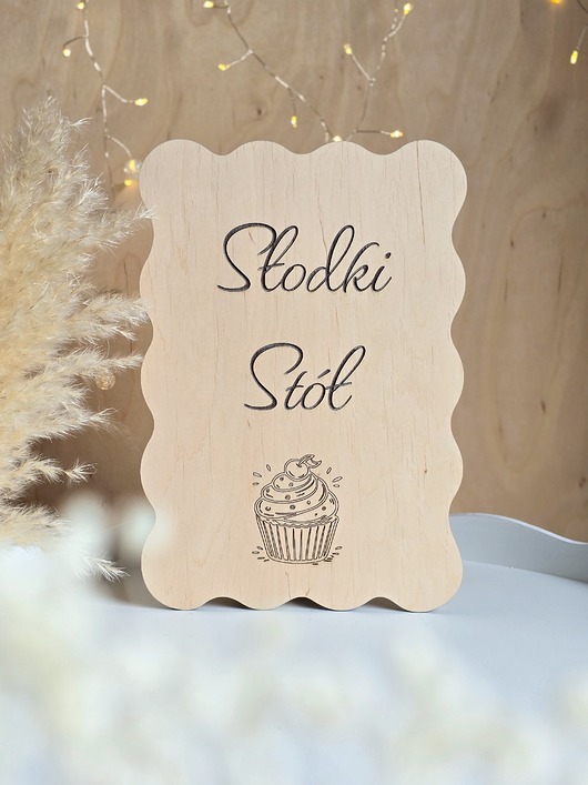 dodatki ślubne Drewniana tabliczka ślubna z grawerem - Słodki Stół