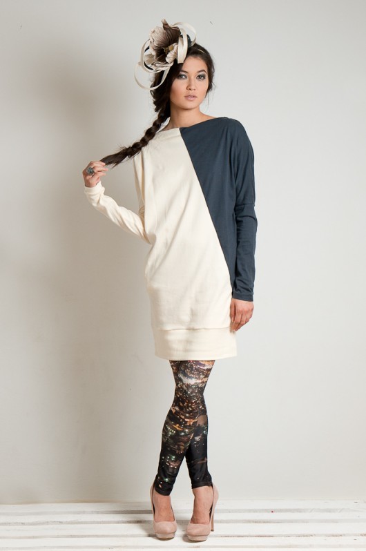 sukienka - asymmetric cream grey OCE eco streetwear